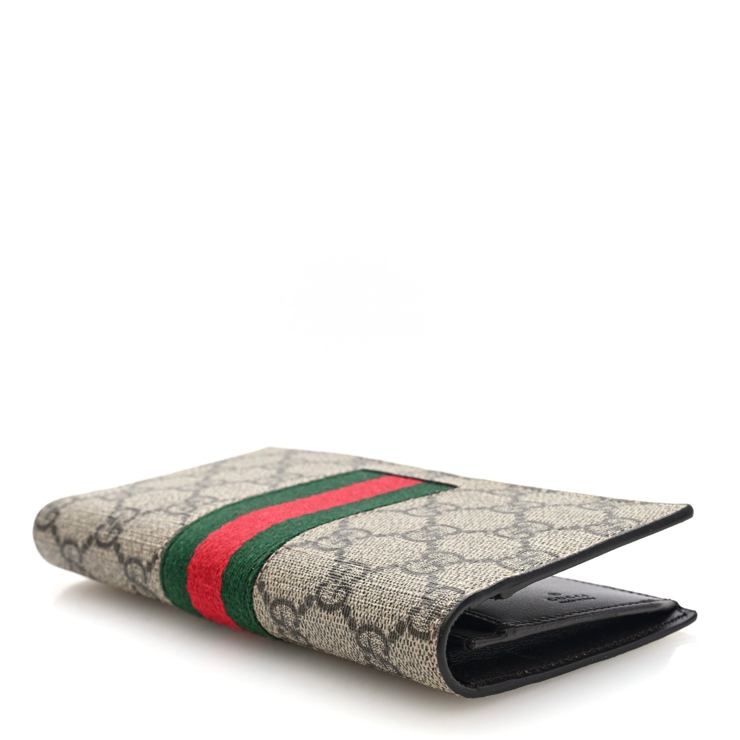 Gucci GG Supreme Monogram Selleria Calfskin Web New Web Long Wallet Beige Ebony Cocoa 4 of 7