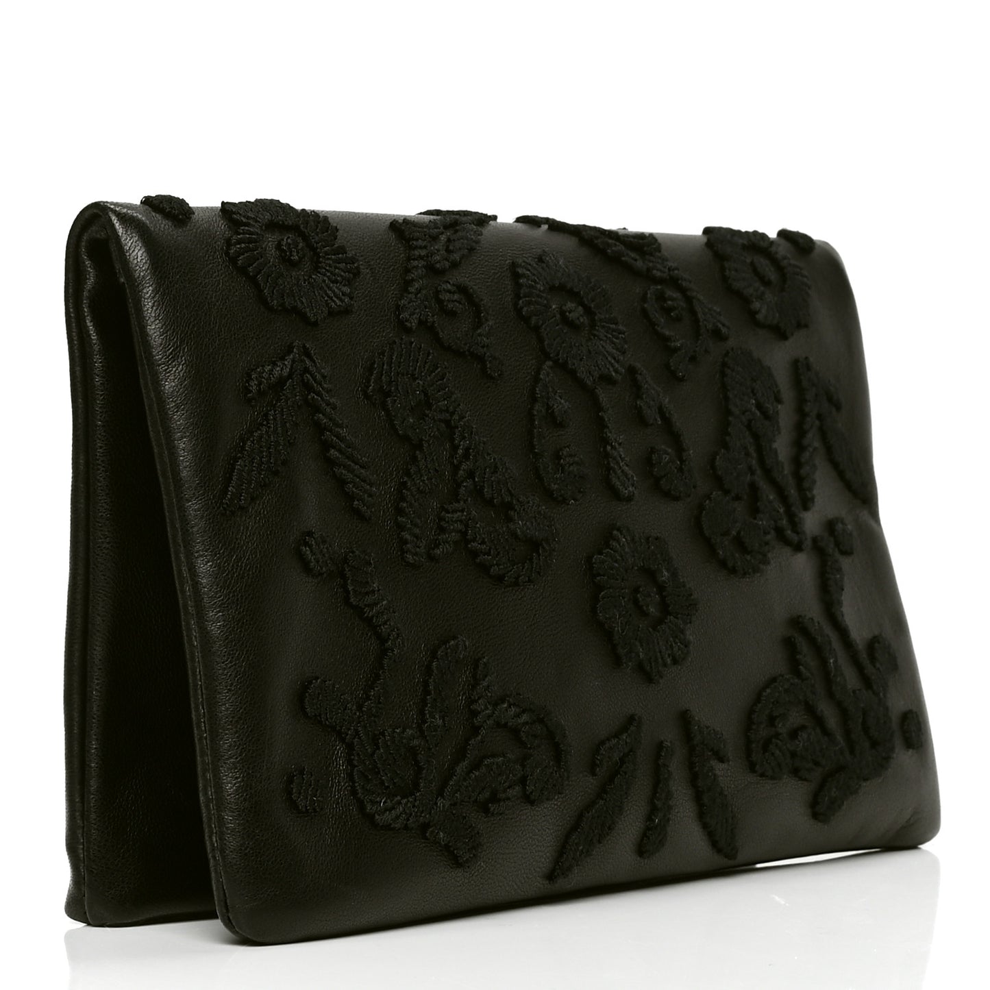 Nappa Ricamo Flap Clutch Black