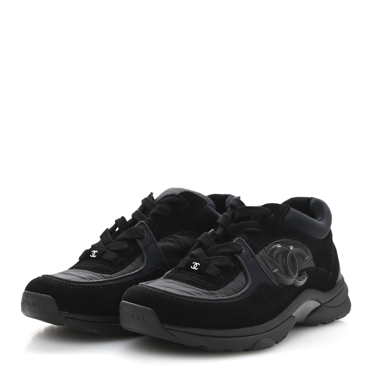 Fabric Calfskin Suede CC Sneakers 40 Black