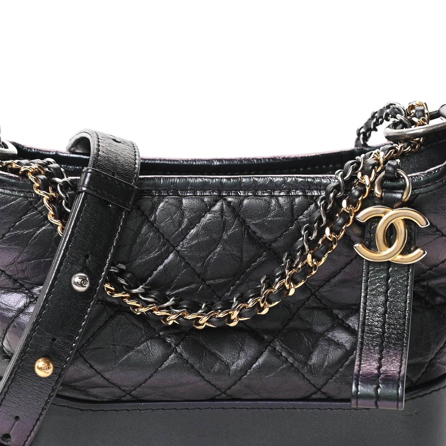 Chanel Iridescent Aged Calfskin Quilted Small Gabrielle Hobo Black
