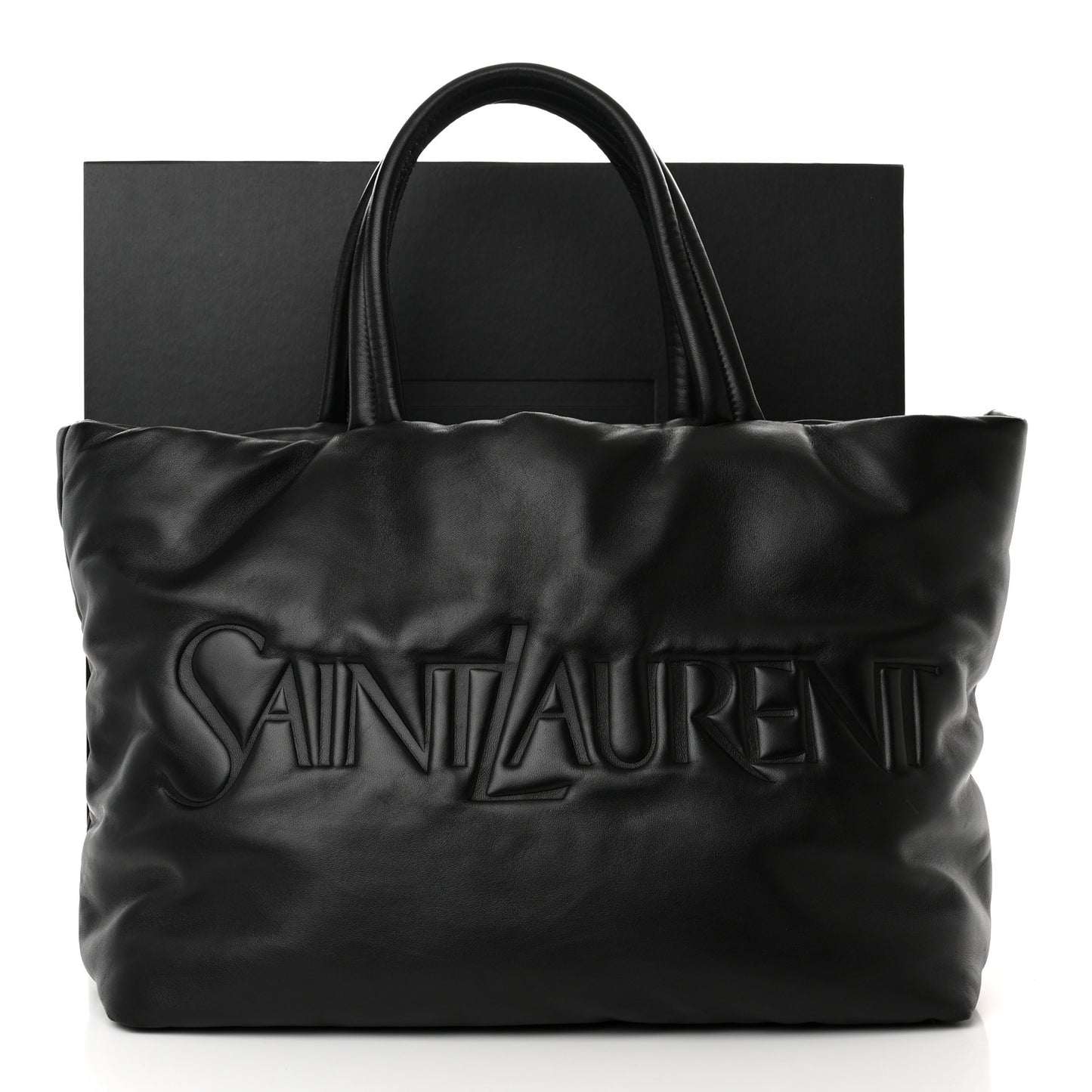 Lambskin Wide Puffer Tote Black