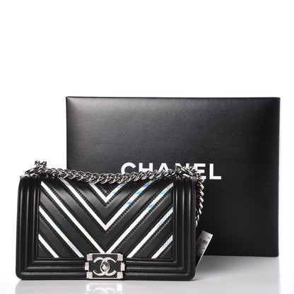 Chanel Lambskin Iridescent PVC Chevron Quilted Medium Boy Flap Black Silver 9 of 9