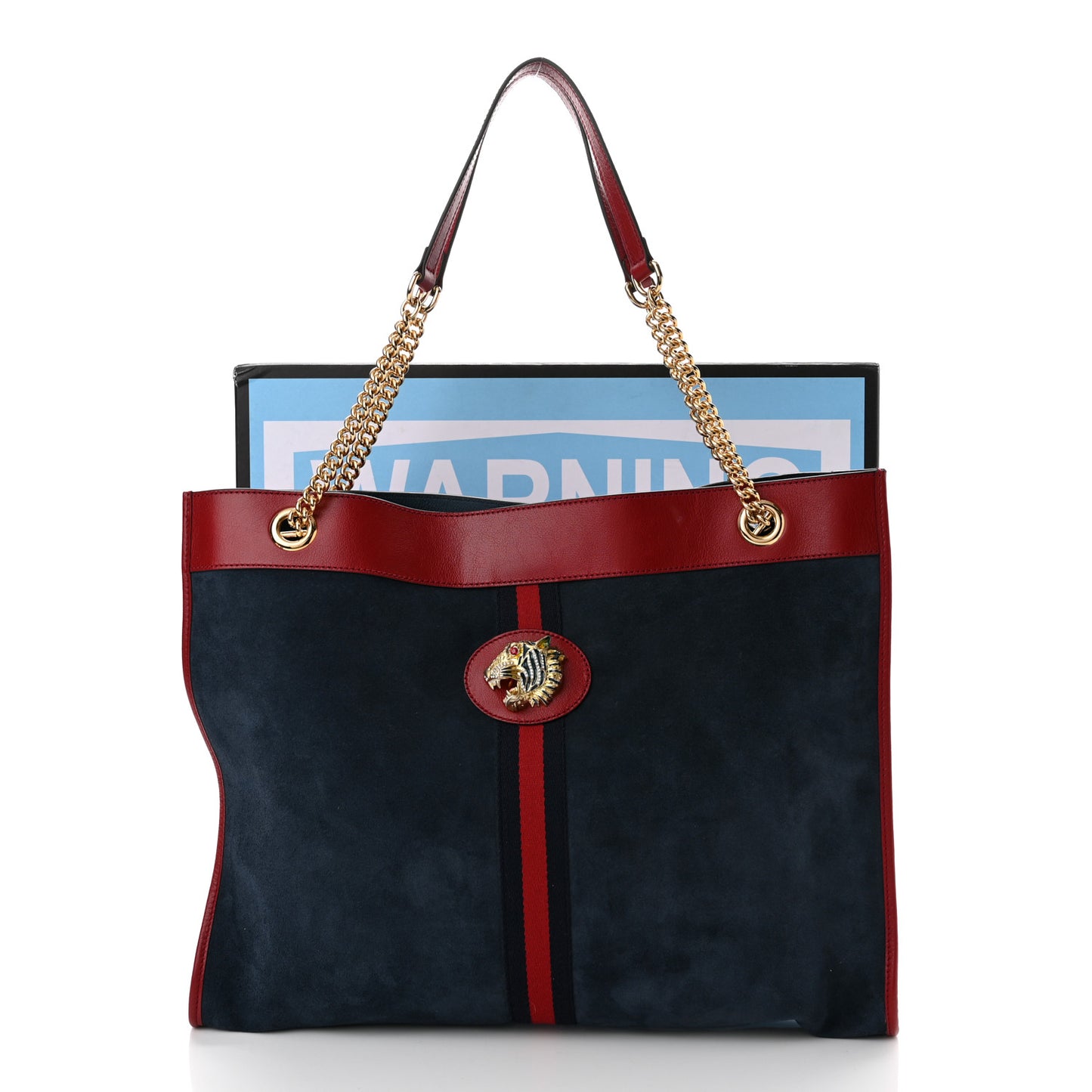 Suede Calfskin Large Rajah Chain Tote New Blue Romantic Cherry