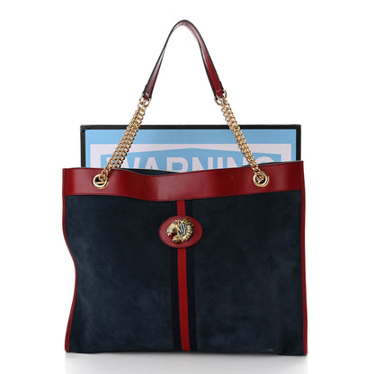 Gucci Suede Calfskin Large Rajah Chain Tote New Blue Romantic Cherry 12 of 12