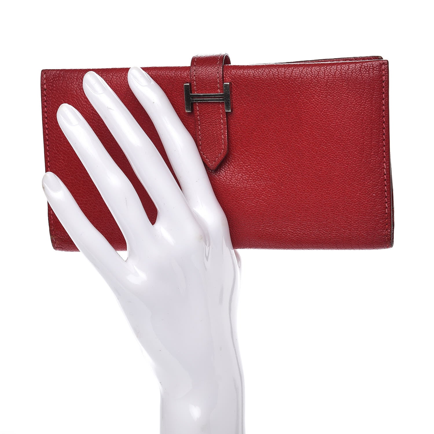 Hermes Chevre Mysore Bearn Gusset Wallet Rouge Casaque 2 of 12