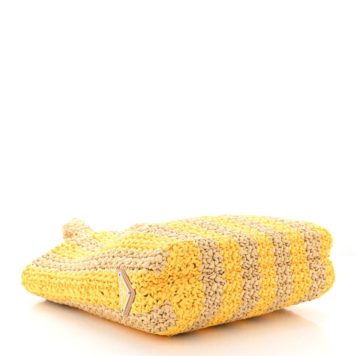 Prada Yarn Raffia Effect Crochet Striped Small Logo Tote Naturale Giallo 4 of 9
