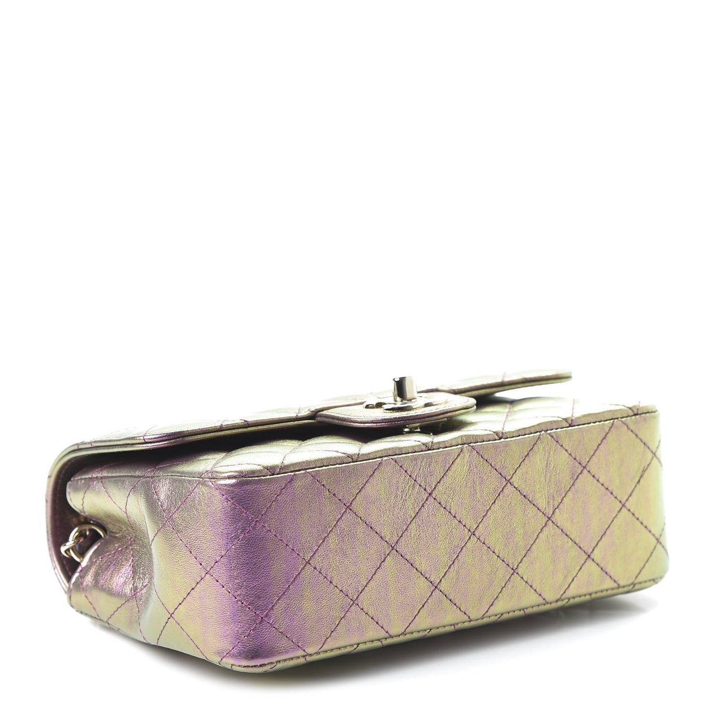 Iridescent Lambskin Quilted Mini Rectangular Flap Purple