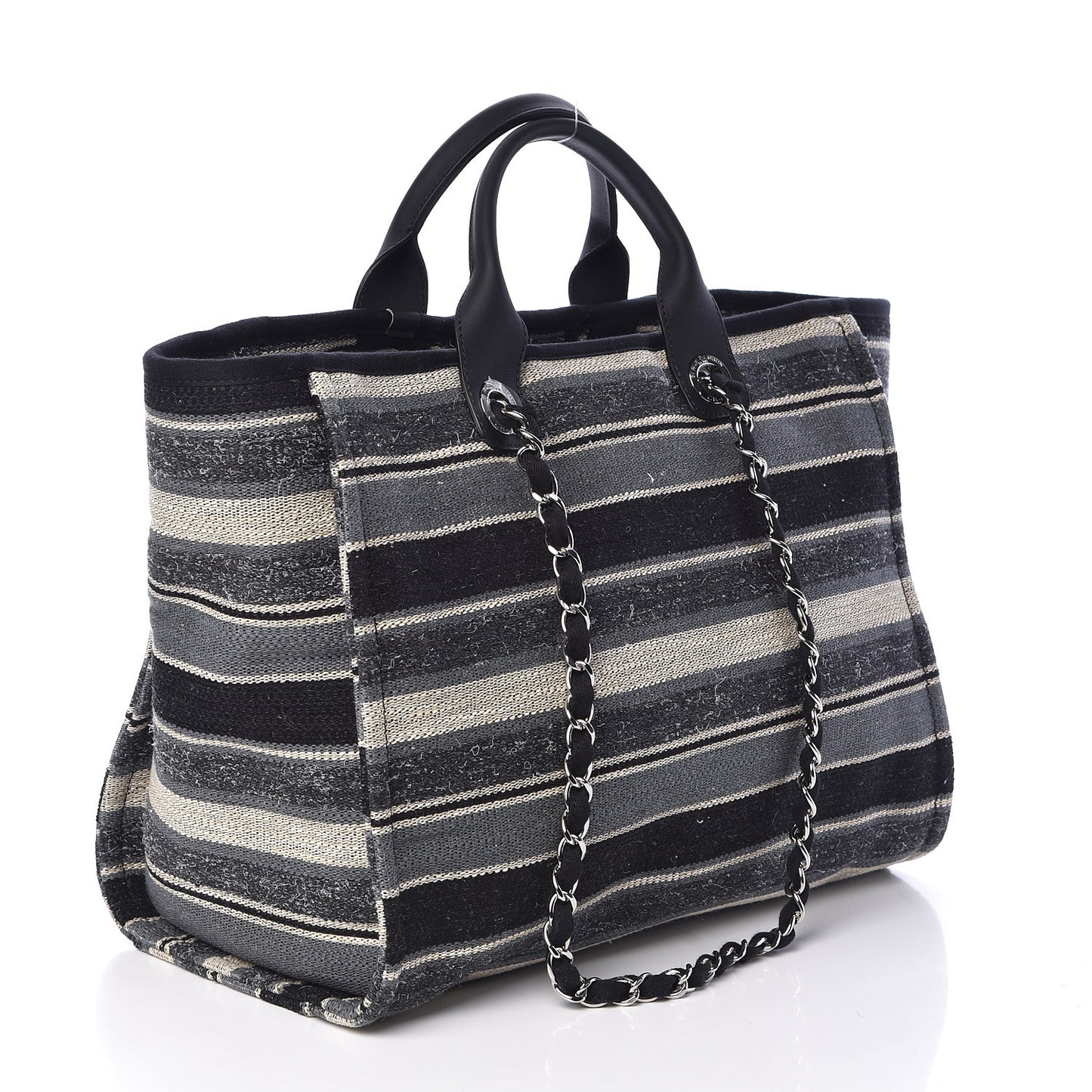 Striped Canvas Medium Deauville Tote Black
