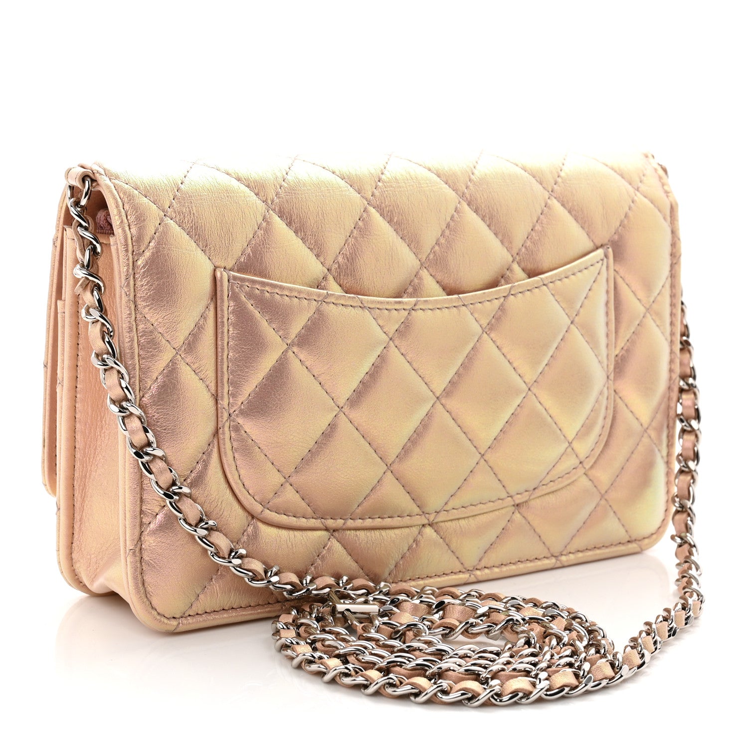 Chanel Iridescent Calfskin Quilted Wallet On Chain WOC Pink 3 of 11
