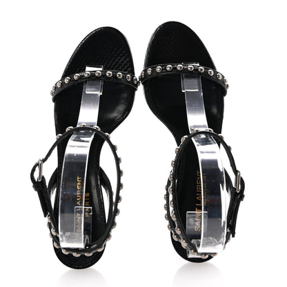 Saint Laurent Ayers Snakeskin Pearl Embellished Kiki 55 Sandals 36.5 Black 2 of 9
