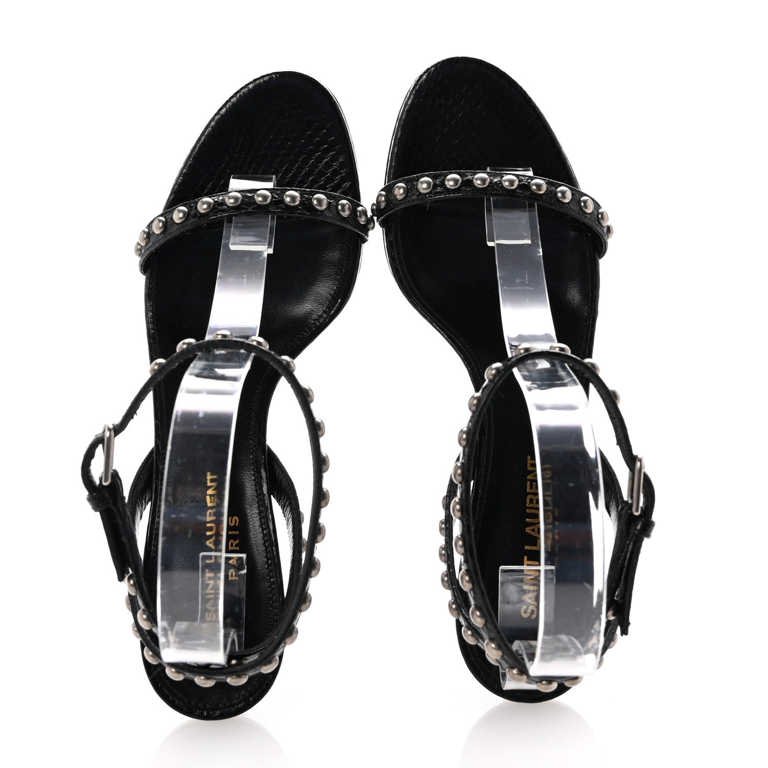 Saint Laurent Ayers Snakeskin Pearl Embellished Kiki 55 Sandals 36.5 Black 2 of 9
