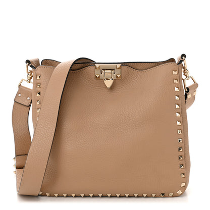 Valentino Garavani Pebbled Calfskin Small Rockstud Flip-Lock Messenger Bag Beige 1 of 11