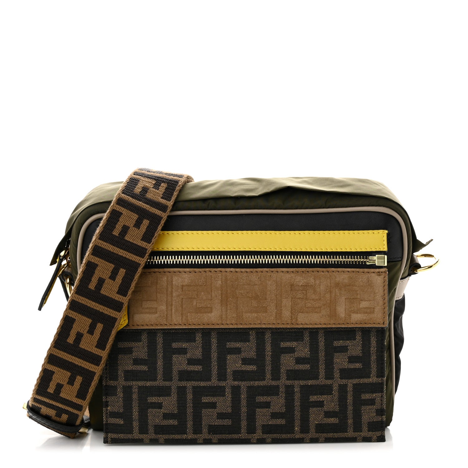 Fendi Nylon Dolmias Vitello Grace FF East West Messenger Military Brown Tortora 1 of 10