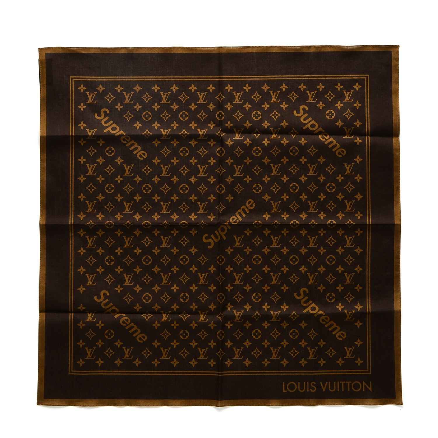 Louis Vuitton X SUPREME Cotton Monogram Bandana Scarf Brown 1 of 6