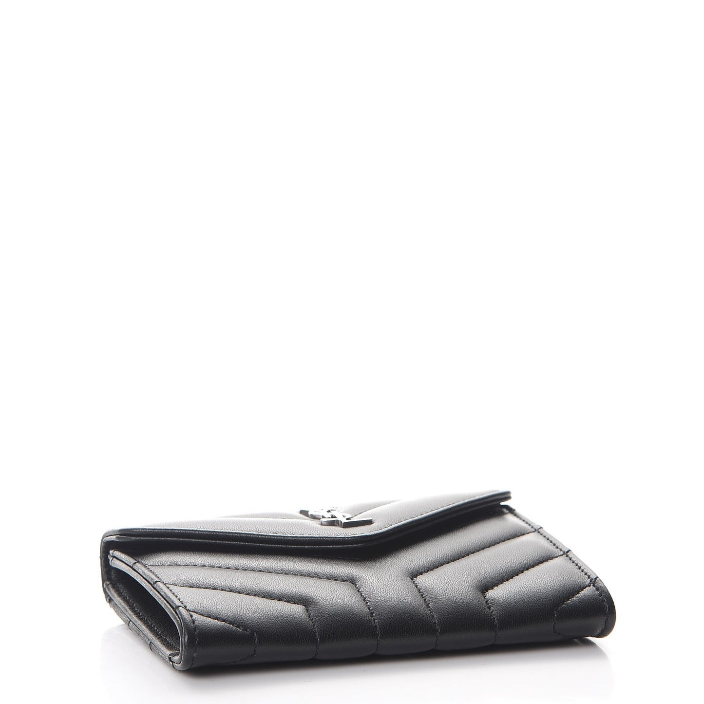 Lambskin Y Quilted Monogram Small Loulou Envelope Wallet Black