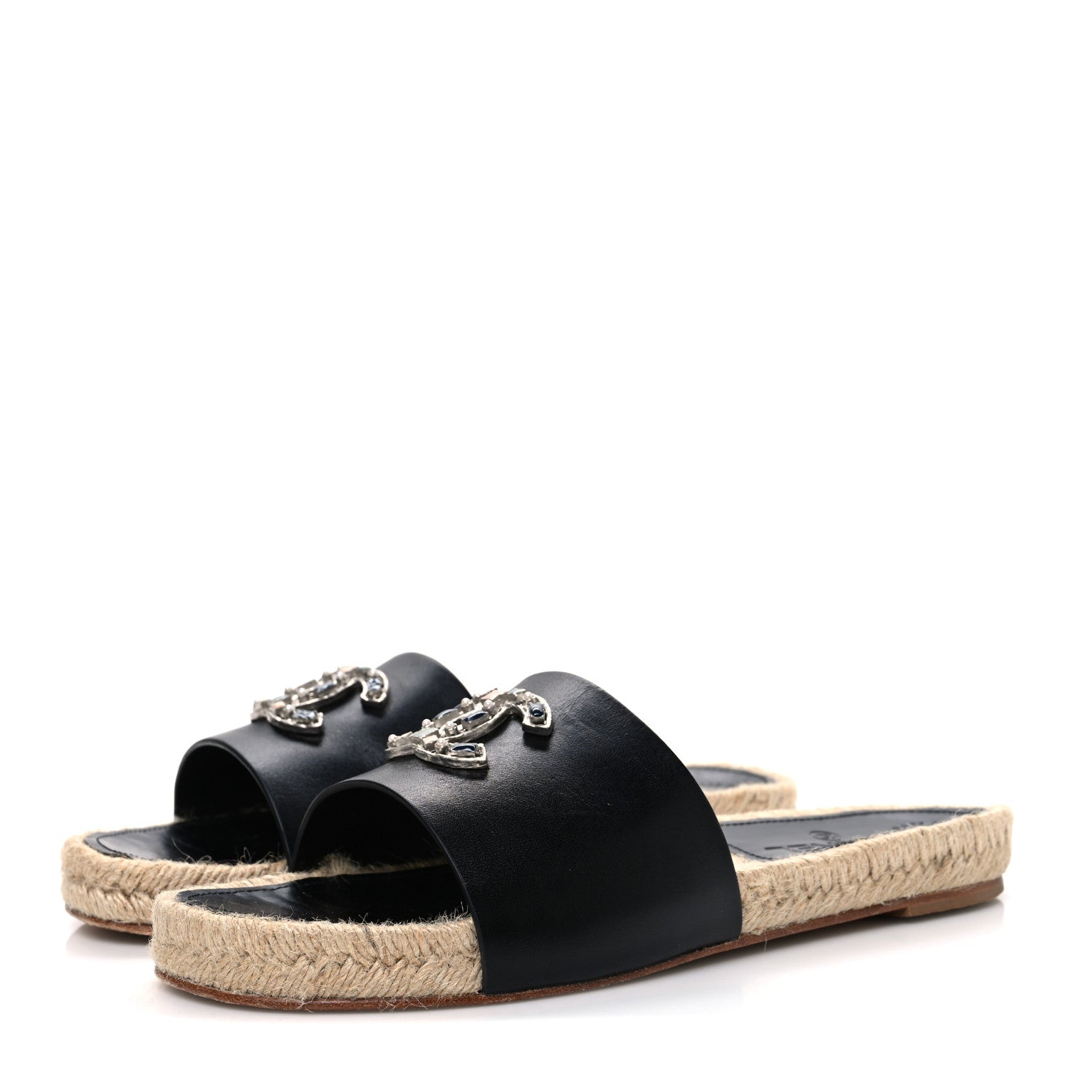 Chanel Calfskin Gripoix CC Espadrille Slip On Sandals 39 Black 4 of 11