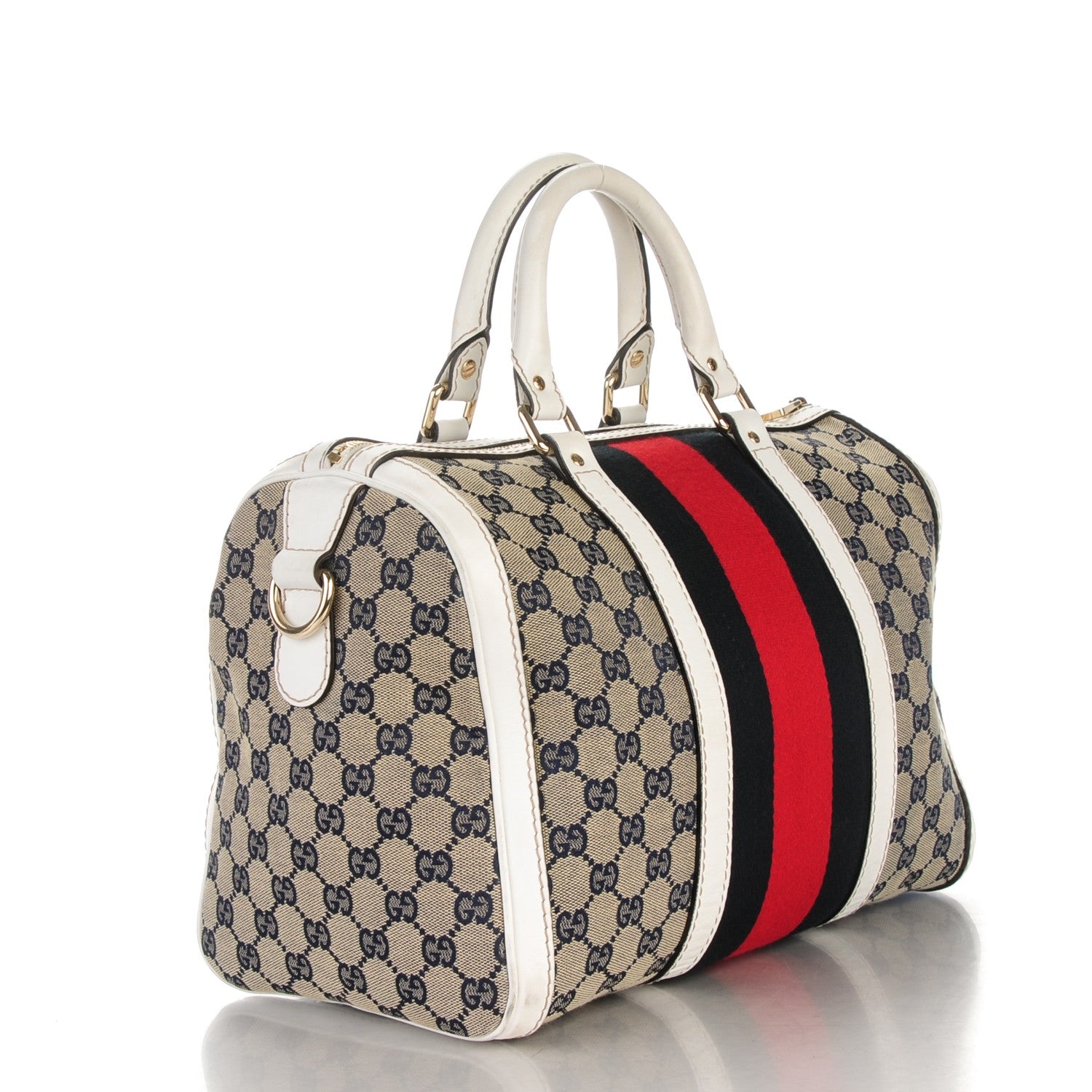 Gucci Monogram Selleria Calfskin Vintage Web Medium Boston Beige Blue Mystic White 3 of 7