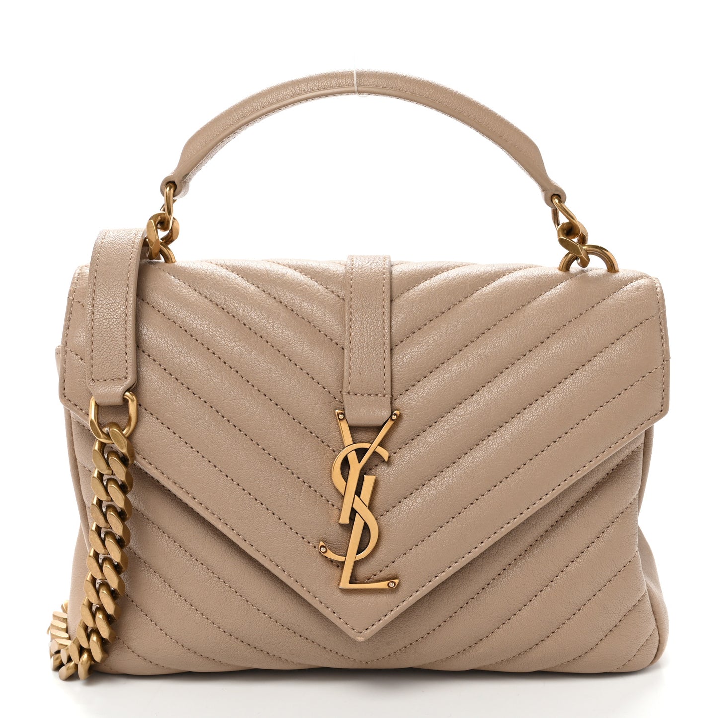 Sheepskin Matelasse Chevron Monogram Medium College Bag Dark Beige
