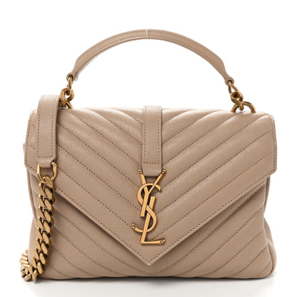 Saint Laurent Sheepskin Matelasse Chevron Monogram Medium College Bag Dark Beige 1 of 10