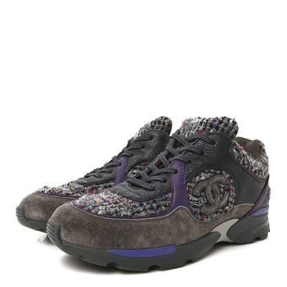 Chanel Suede Tweed Goatskin CC Sneakers 40 Grey Purple 4 of 9