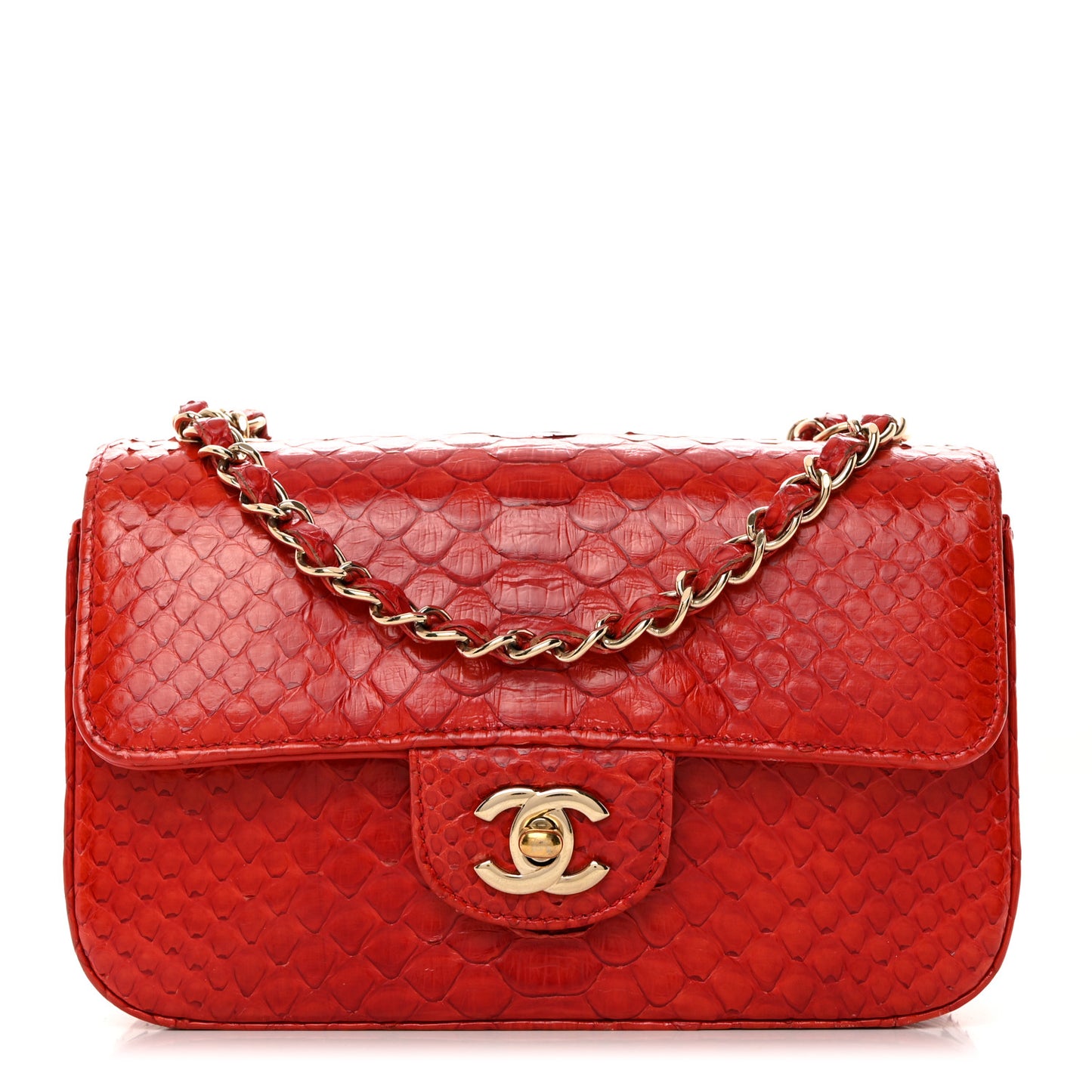 Snakeskin Mini Rectangular Flap Red