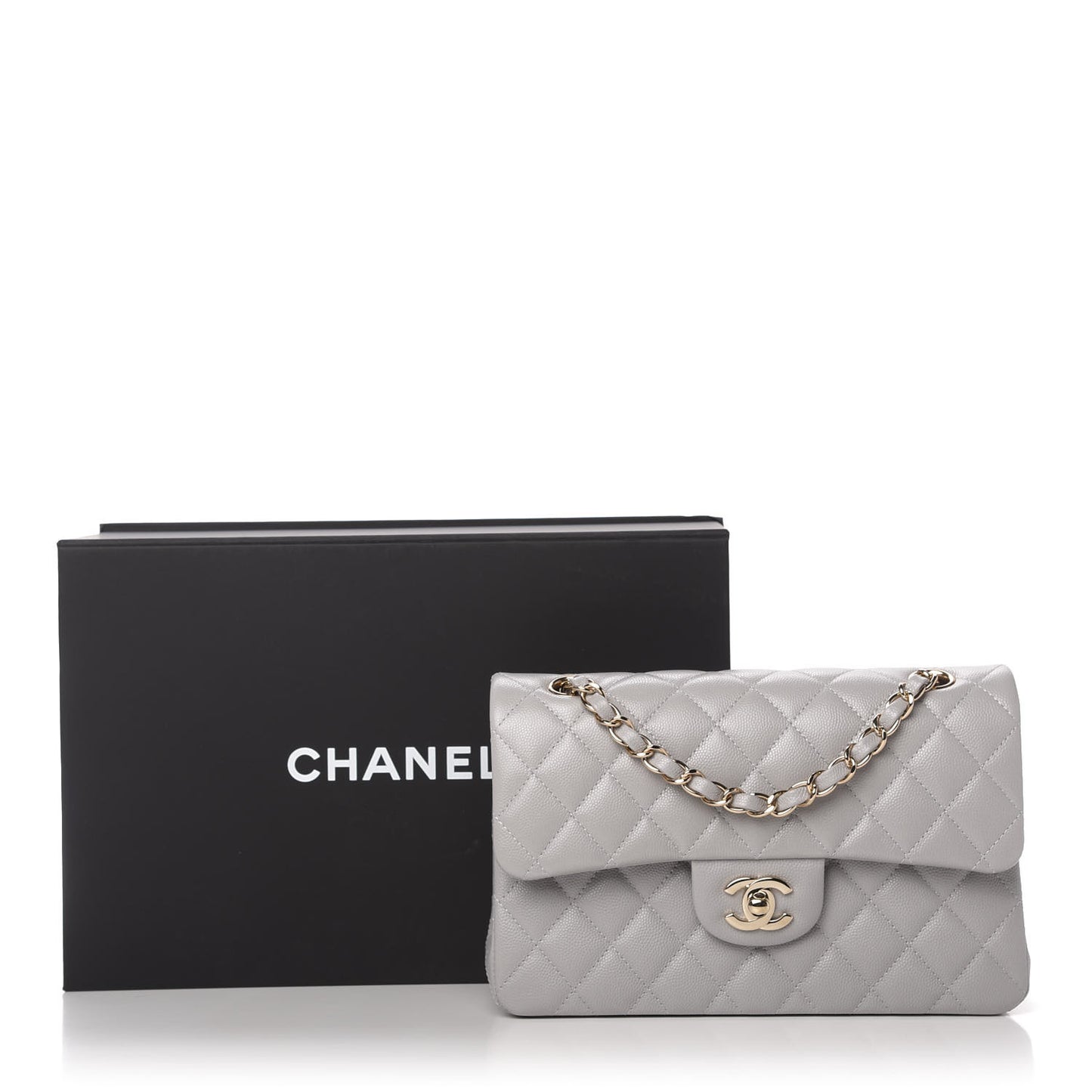 Caviar Quilted Small Double Flap Grey