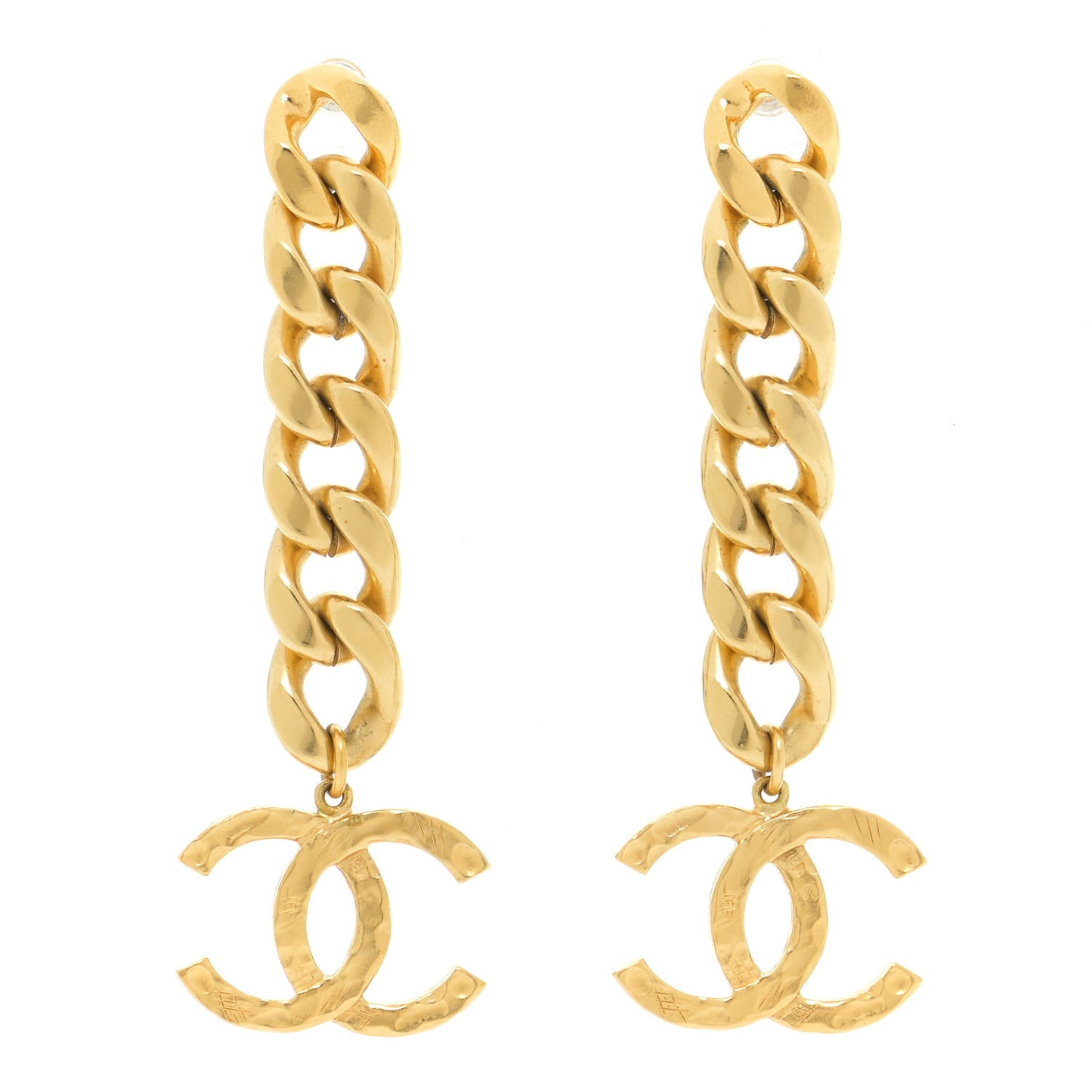 Metal CC Pick Drop Earrings Gold