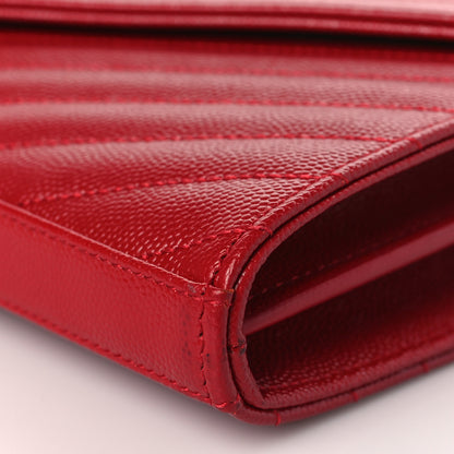 Saint Laurent Grain De Poudre Matelasse Chevron Monogram Chain Wallet Red 9 of 10