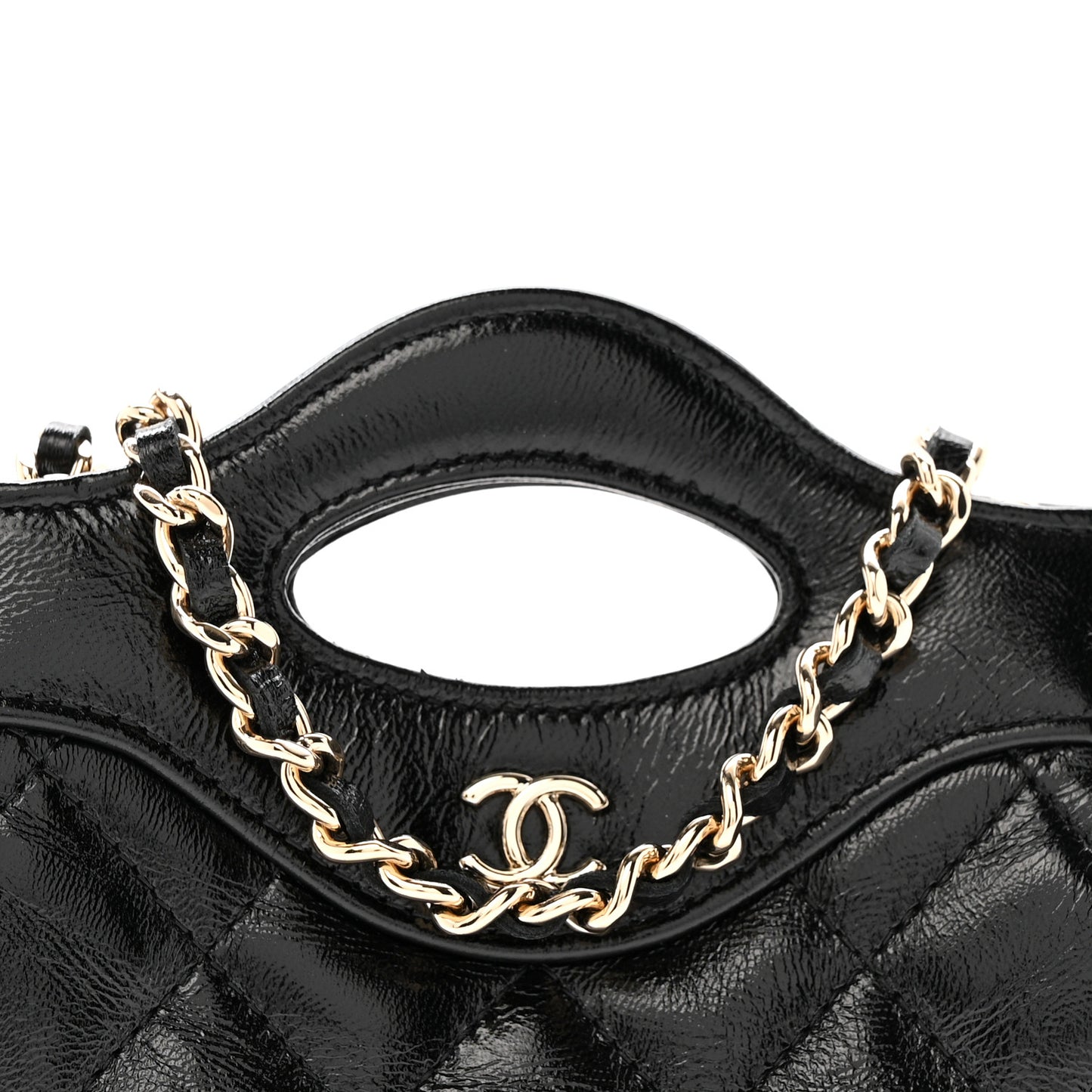Shiny Lambskin Quilted Micro 31 Clutch With Chain Black