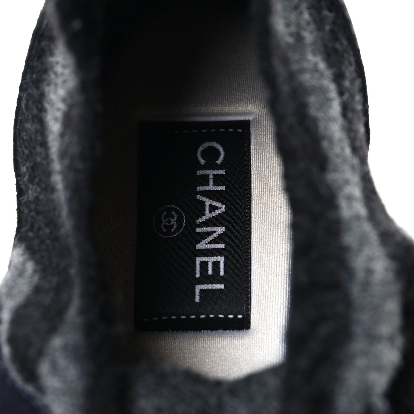 Knit Fabric Suede Calfskin Womens CC Sneakers 38.5 Black Grey