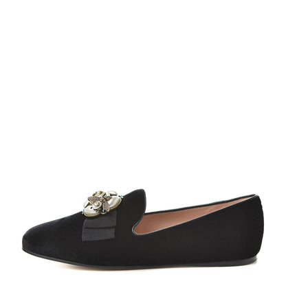 Gucci Velvet Etoile Pearl Embellished Loafers 38.5 Black 1 of 11