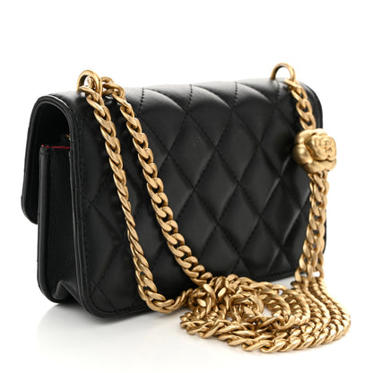 Chanel Lambskin Quilted Sweet Camellia Flap Phone Holder With Chain Black 3 of 12