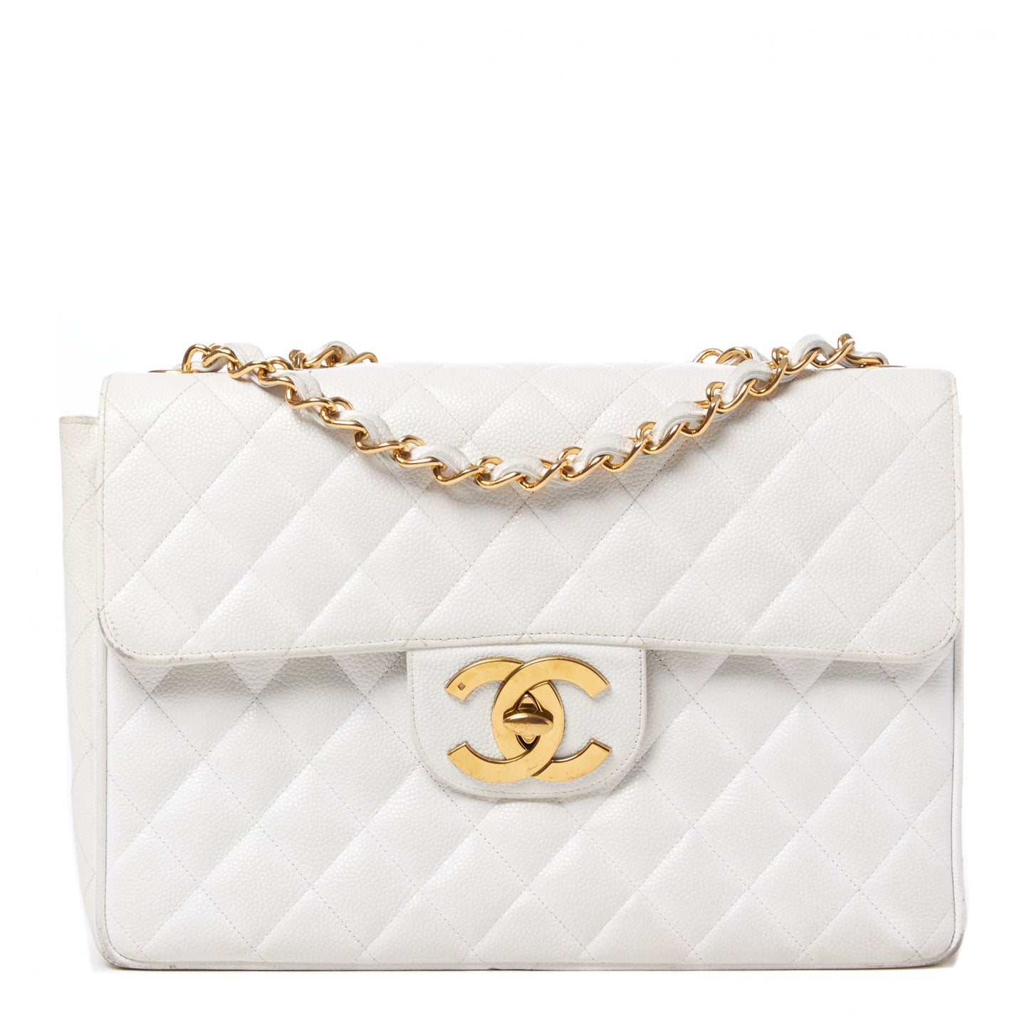 Caviar Quilted Jumbo Single Flap White
