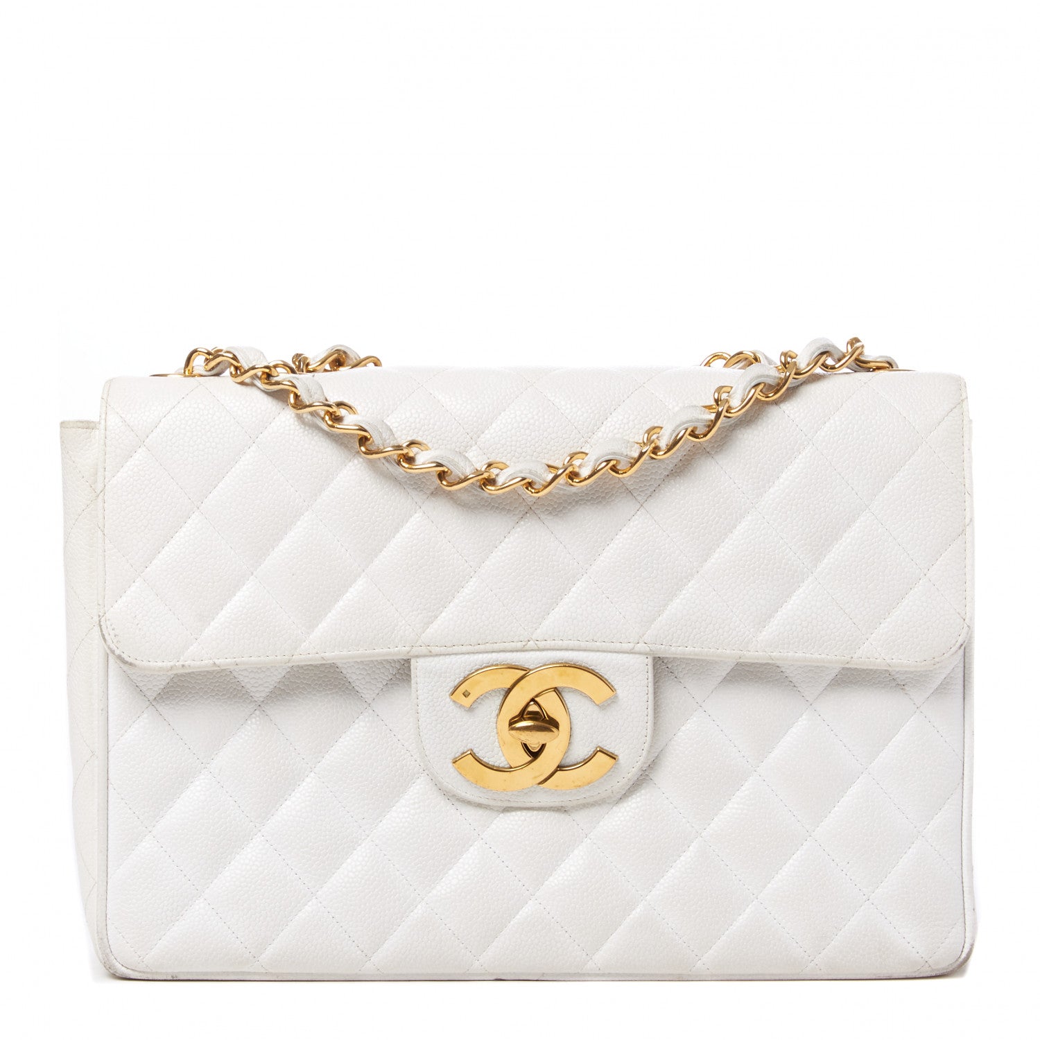 Chanel Caviar Quilted Jumbo Single Flap White 1 of 11