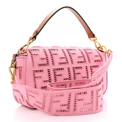 Fendi Canvas Cuoio Agata FF Ajour Embroidered Baguette Ciclamino Cuoio 3 of 12