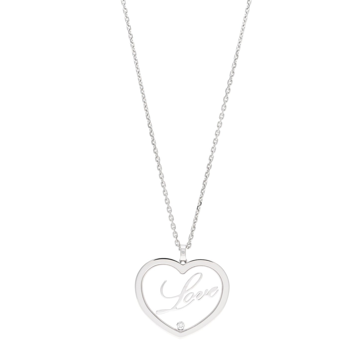18K White Gold Diamond Happy Diamonds Love Pendant Necklace