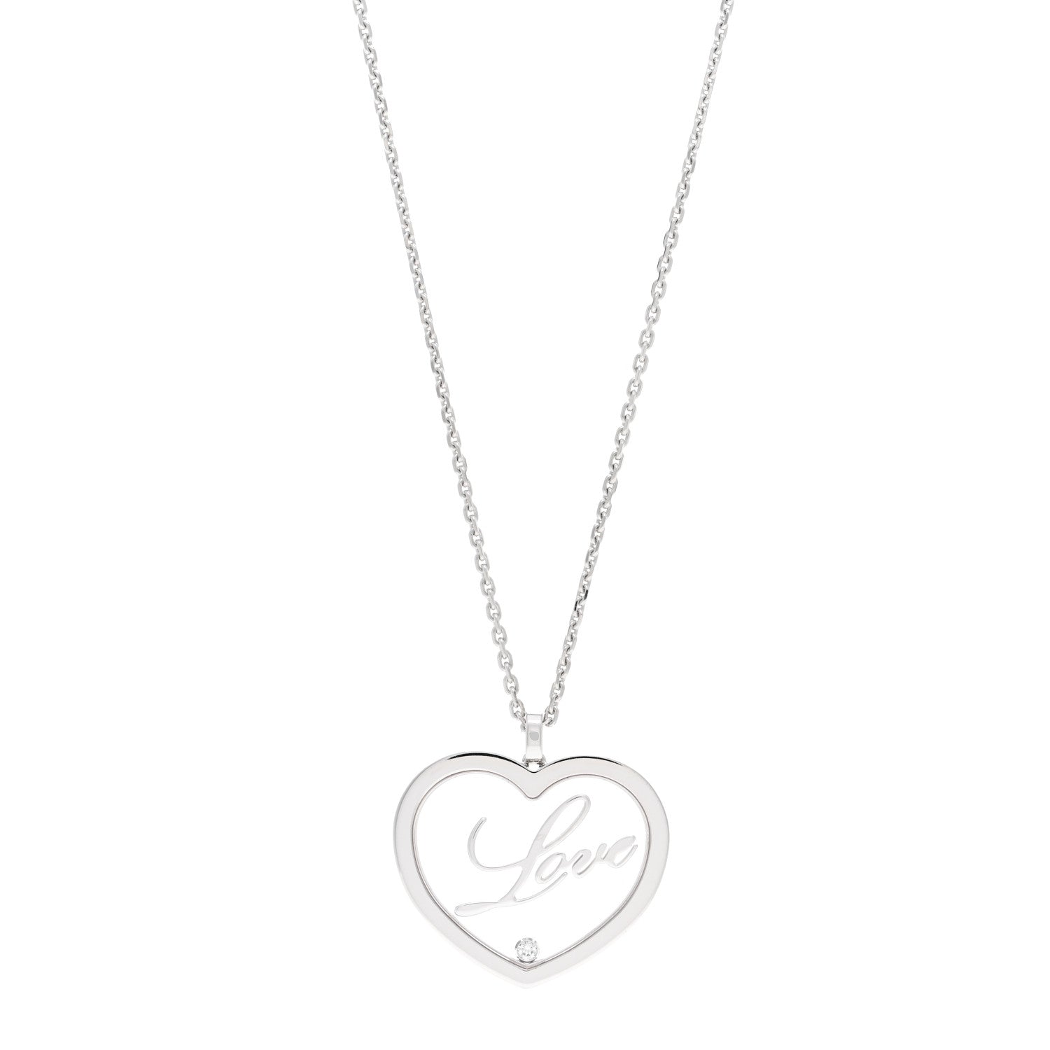 Chopard 18K White Gold Diamond Happy Diamonds Love Pendant Necklace 1 of 4