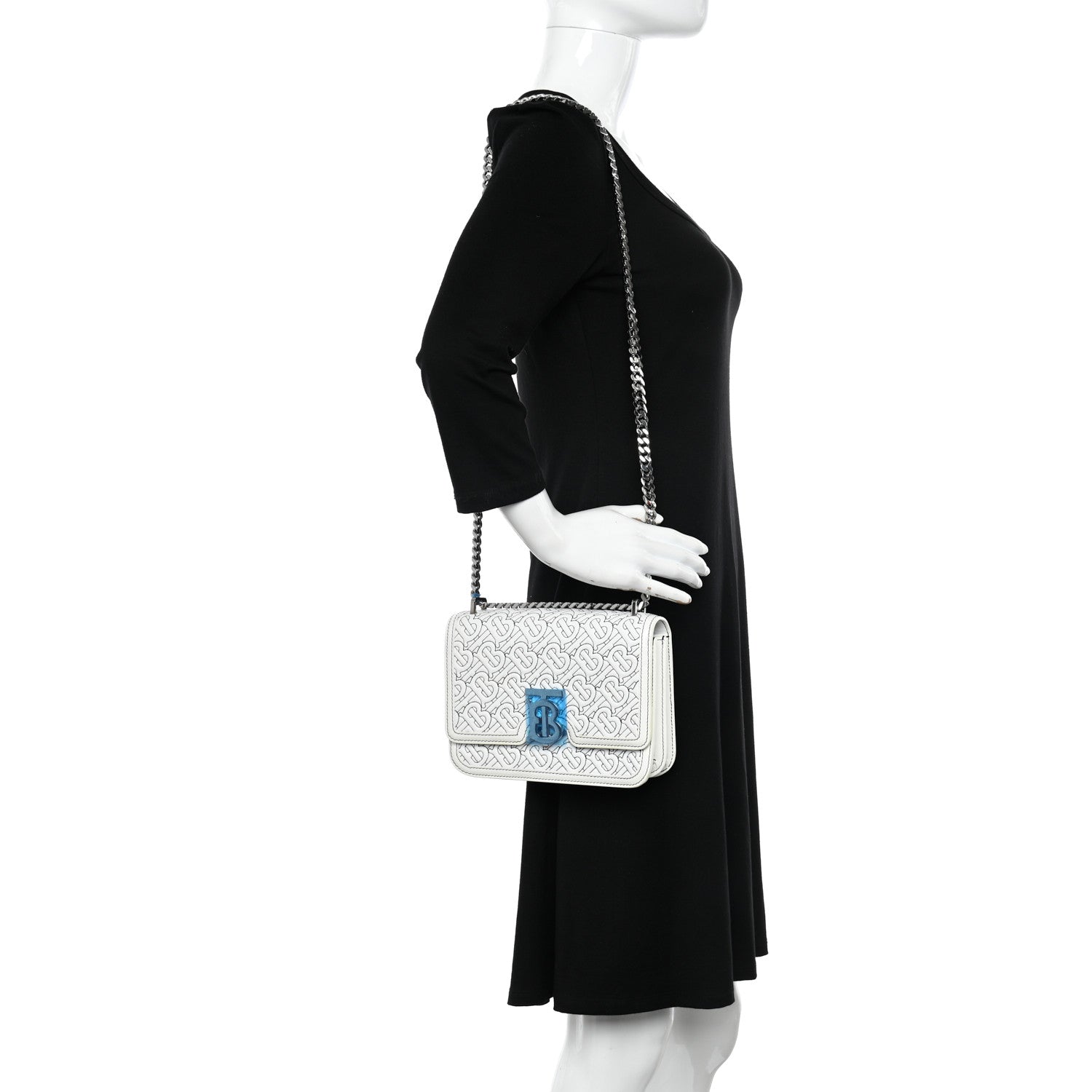 Burberry Calfskin Monogram Embossed Small TB Chain Bag Optic White 2 of 13