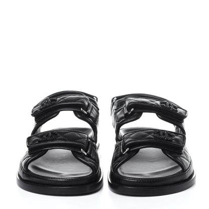 Chanel Lambskin Velcro Dad Sandals 37 Black 2 of 12