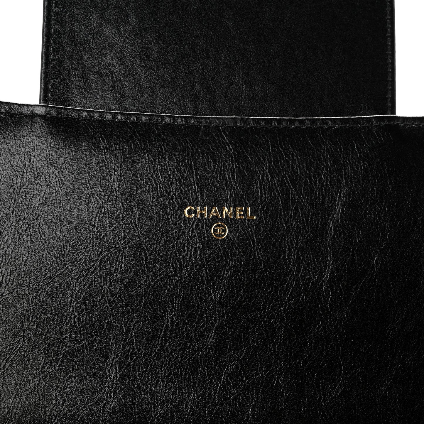 Shiny Crumpled Calfskin Quilted Large Clutch Black