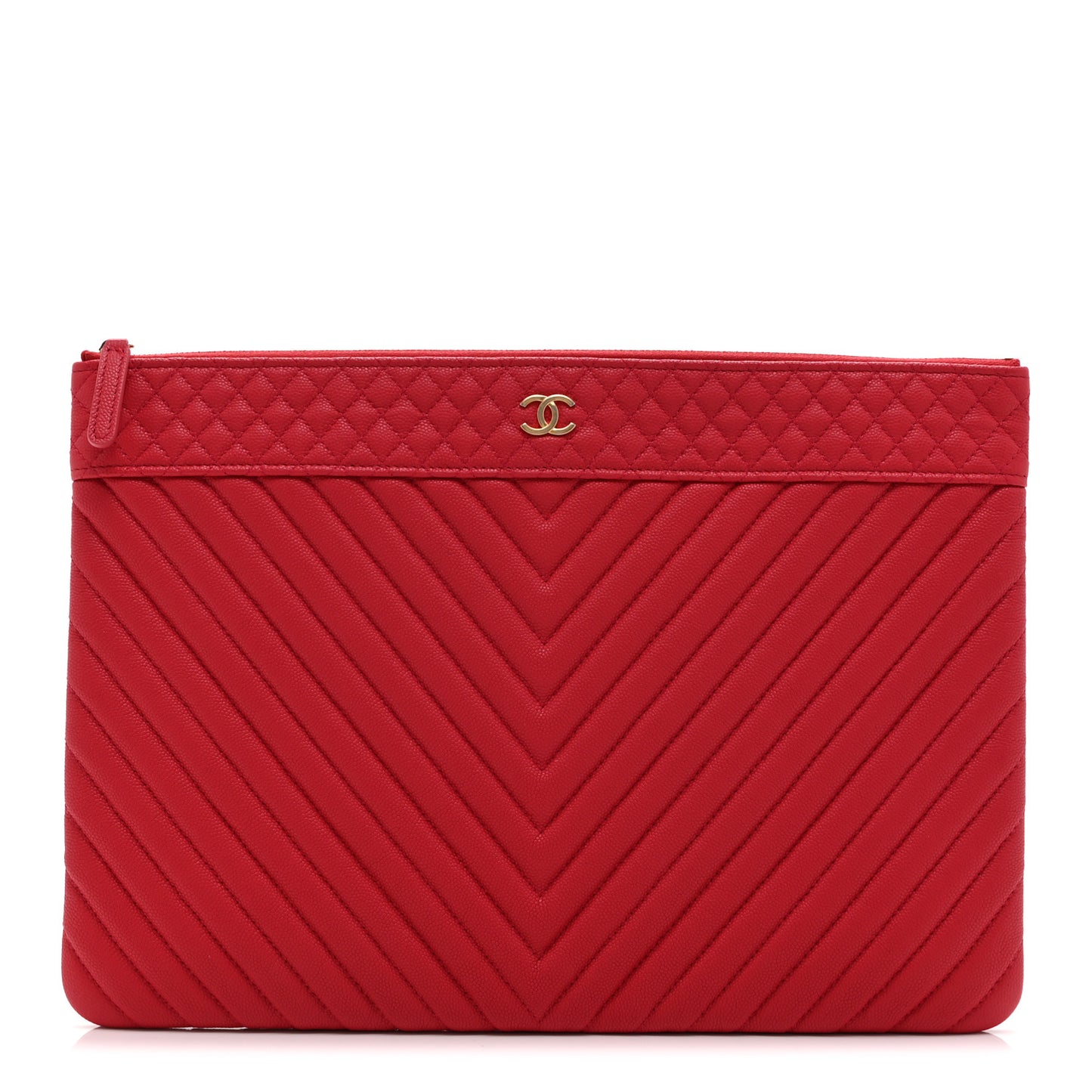 Caviar Chevron Quilted Large Cosmetic Case Red