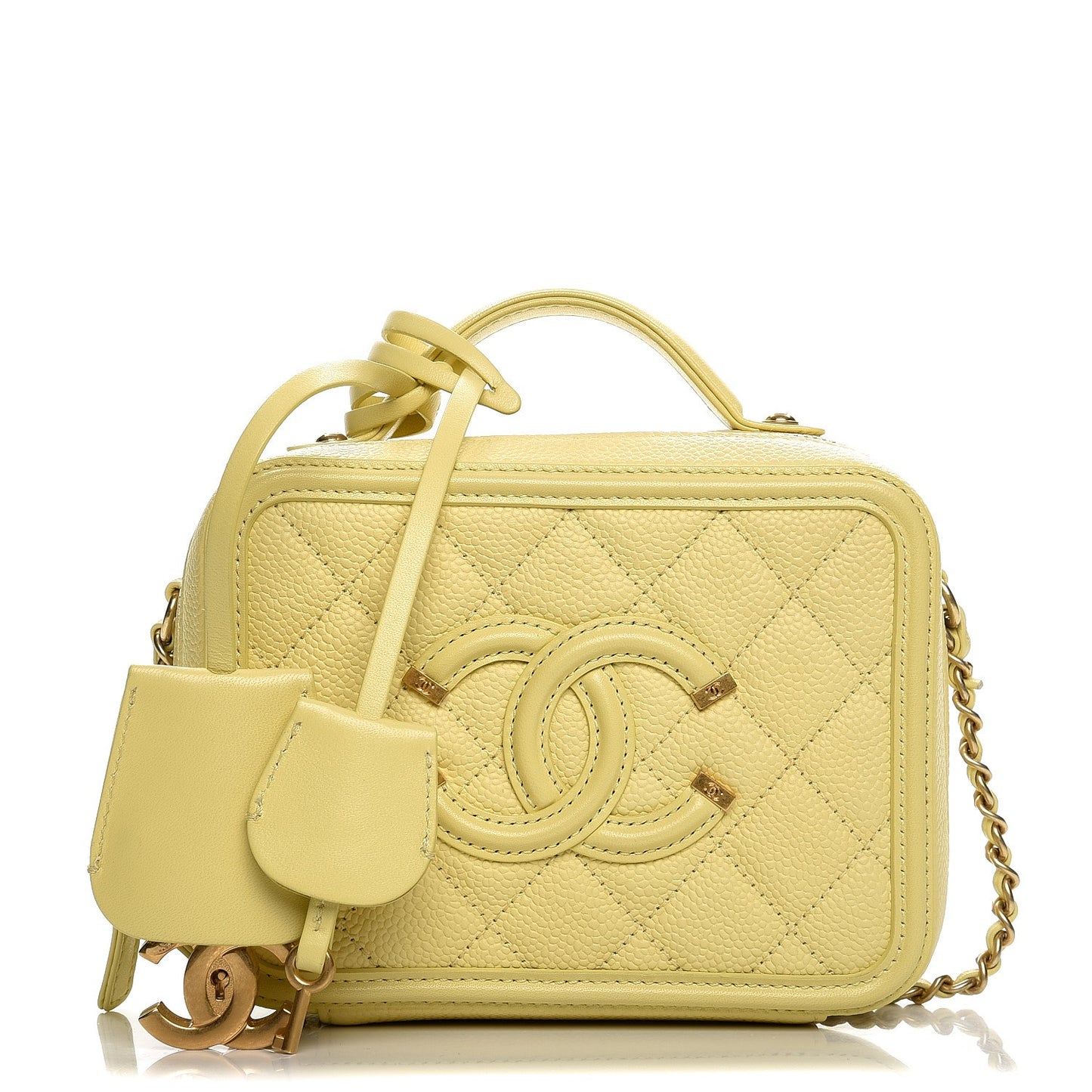 Caviar Quilted Small CC Filigree Vanity Case Yellow