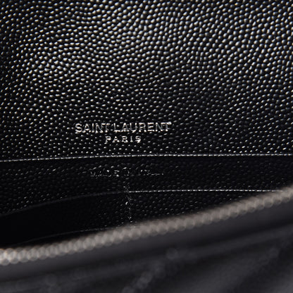 Saint Laurent Grain De Poudre Matelasse Chevron Monogram Envelope Chain Wallet Black 6 of 10