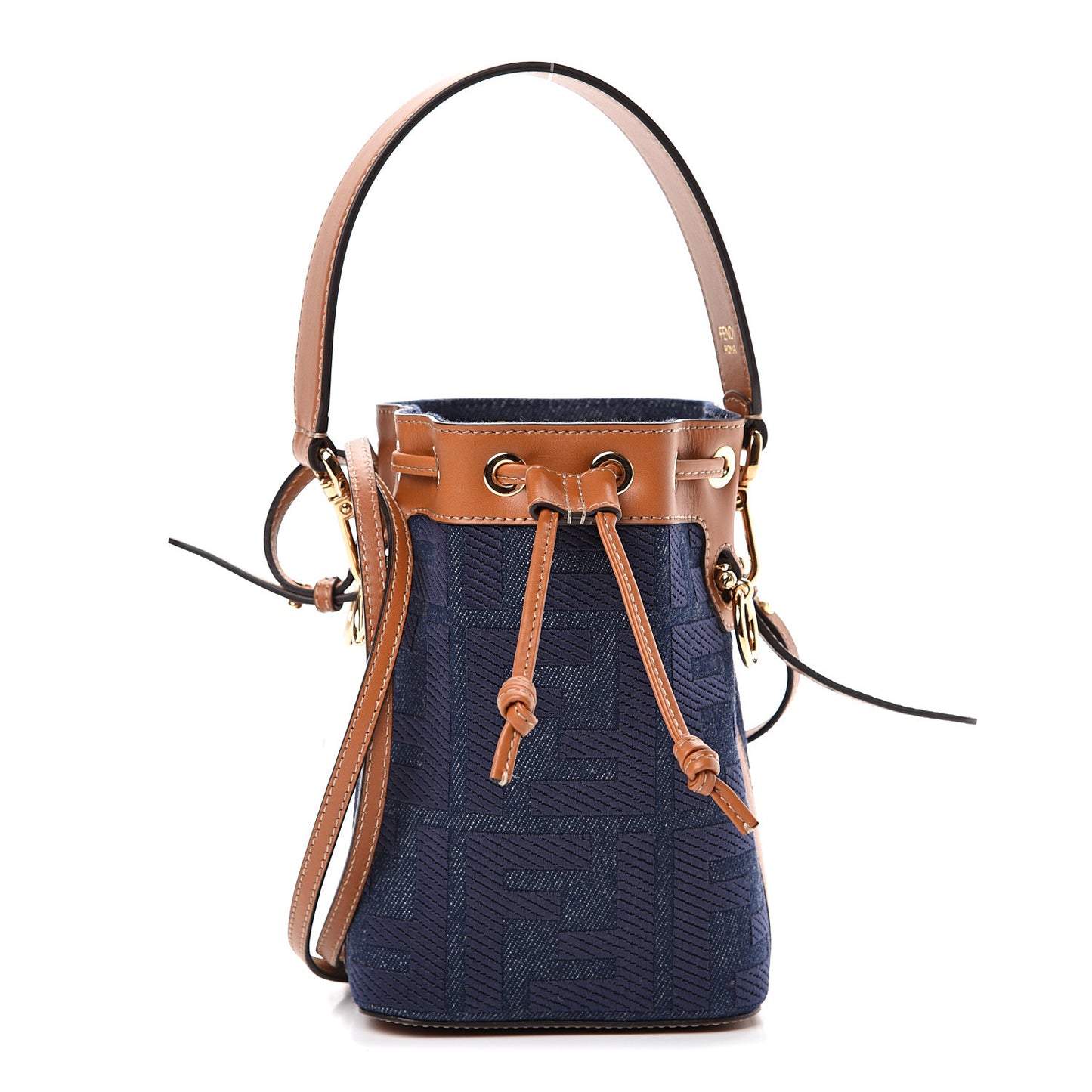 Denim Vitello King F is Fendi FF Embroidered Mini Mon Tresor Bucket Bag Blue Cuoio