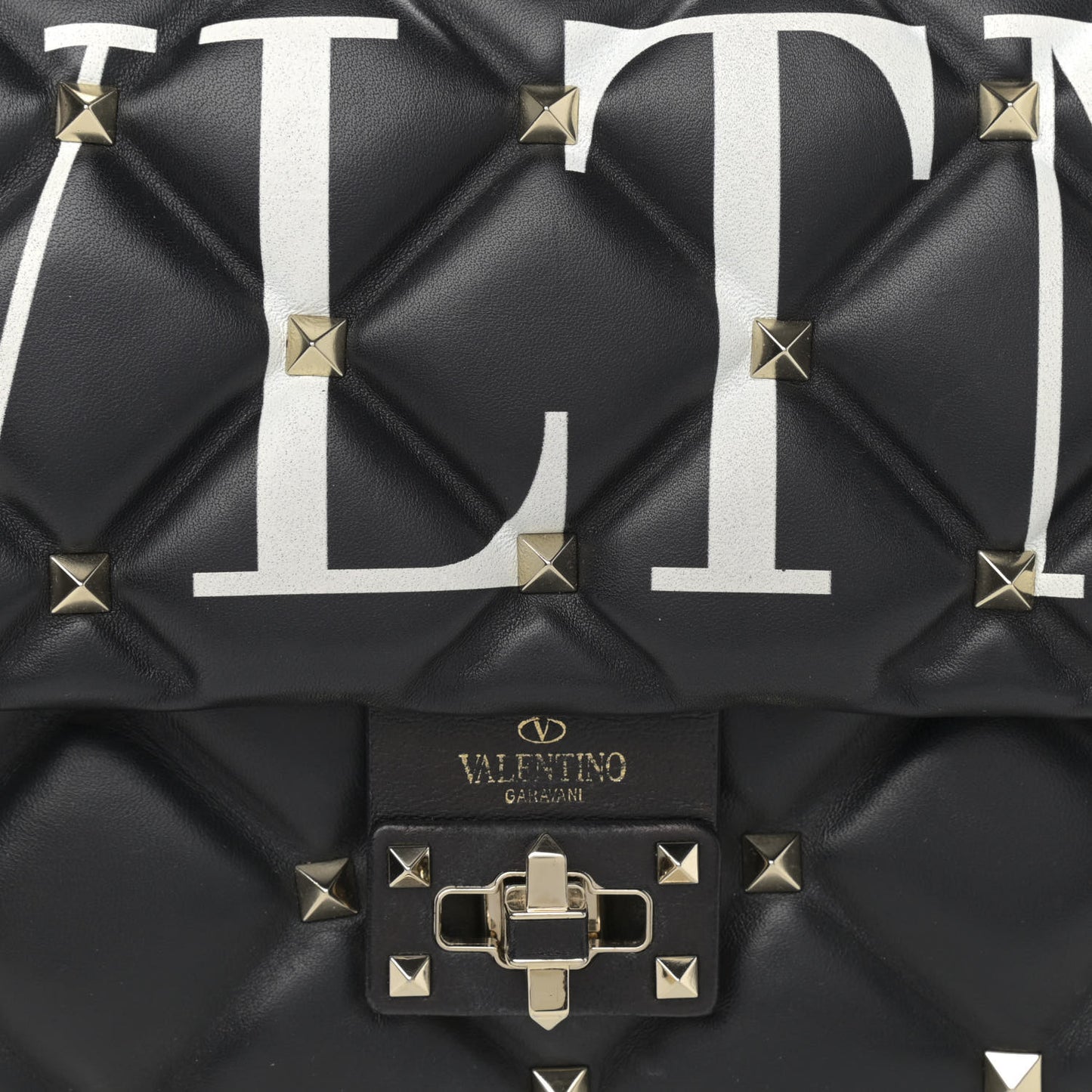 Lambskin VLTN Print Candystud Top Handle Bag Black