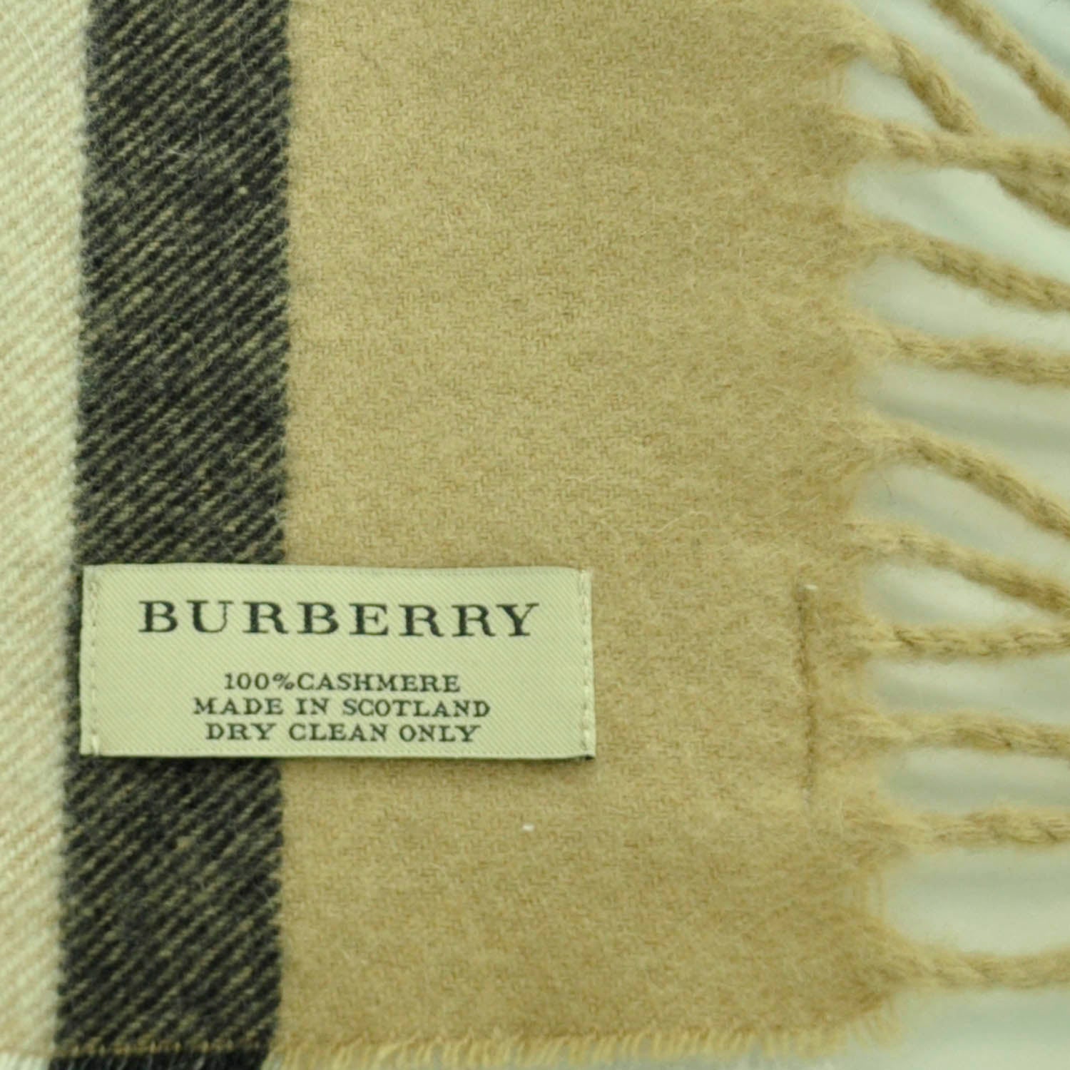 Burberry Cashmere Classic Check Fringe Scarf Camel 3 of 4