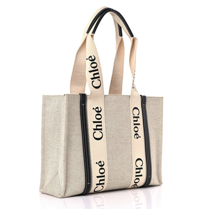 Chloe Cotton Calfskin Medium Woody Ribbon Tote White Black 3 of 12