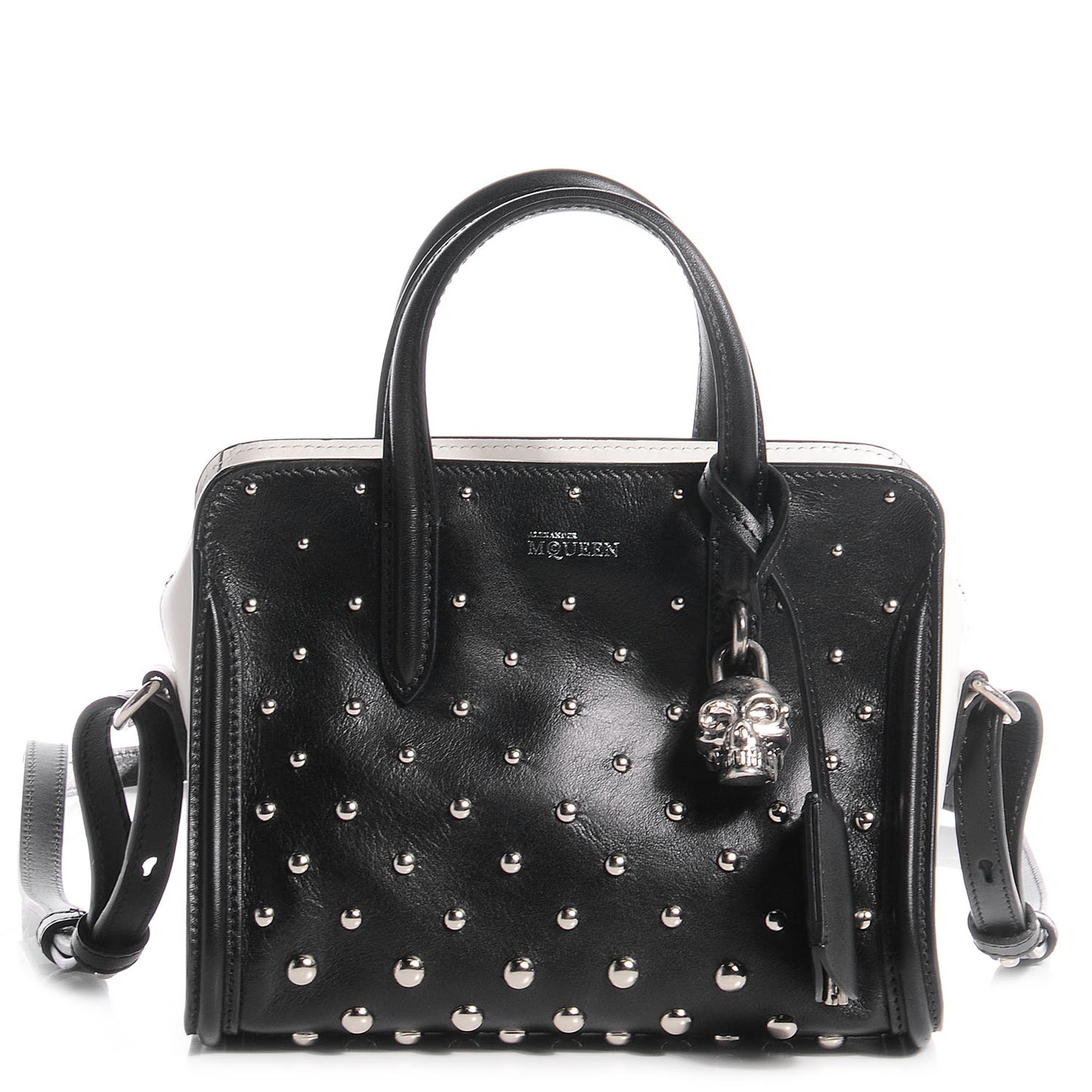 Calfskin Studded Mini Padlock Tote Black White