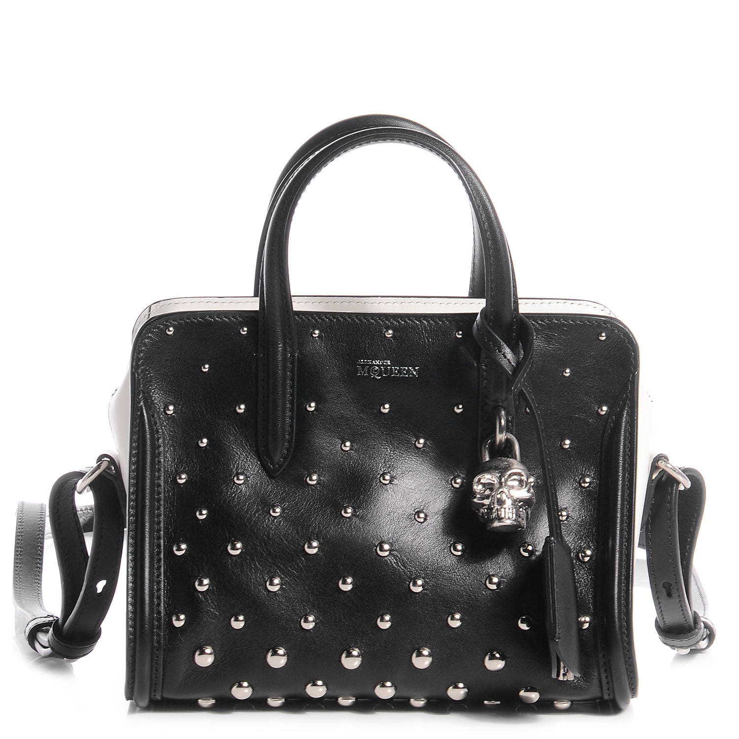 Alexander McQueen Calfskin Studded Mini Padlock Tote Black White 1 of 8
