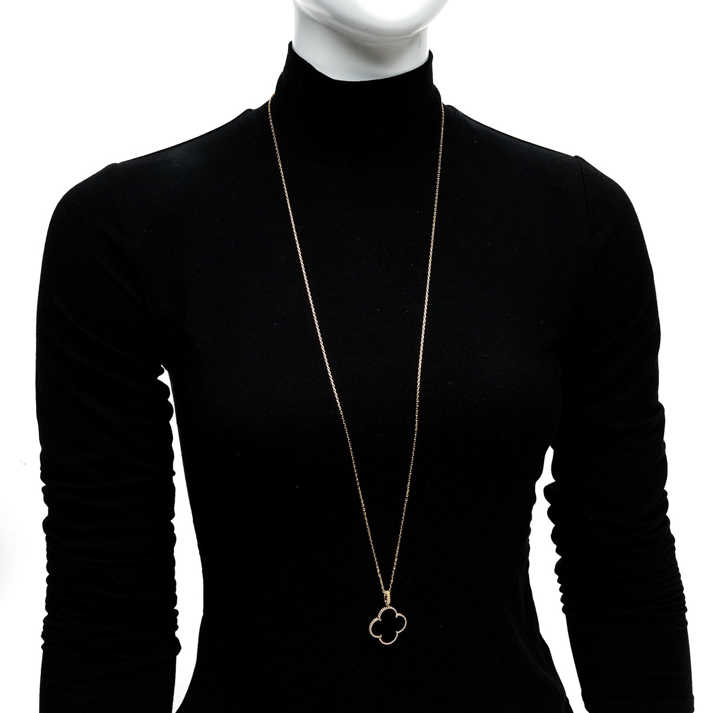 18K Yellow Gold Black Onyx Magic Alhambra Pendant Necklace